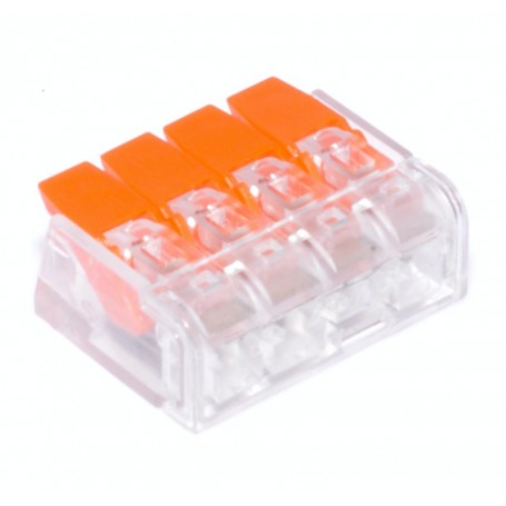 Conector rapid 4 poli transparent cu cleme portocalii, 32A 450V, compatibil fire 0,14-4 mm²