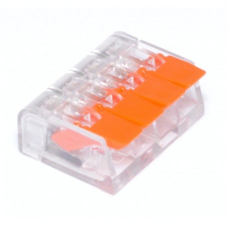 Conector rapid 5 poli cu cleme portocalii rabatabile, corp transparent pentru verificarea conexiunilor