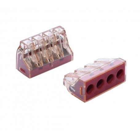 Conector rapid 4 poli 41A 400V, fire 2.5-6mm, corp transparent cu orificii rosii, set 2 bucati