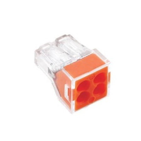Conector doza rapid 4 poli push-in, 24A 400V, carcasa transparenta cu insert portocaliu