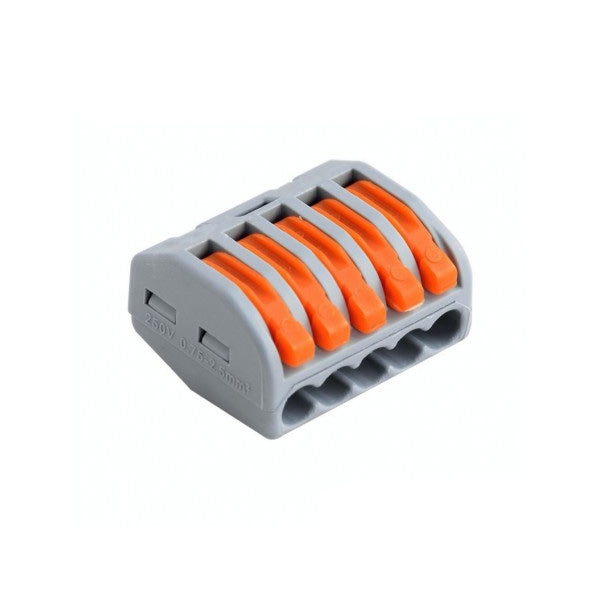 Conector rapid 5 poli pentru doze electrice, 400V 32A, compatibil fire 0.08-4mm², parghii portocalii