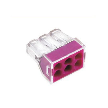 Conector doza rapid 6 poli, 400V 24A, compatibil fire 0.75-2.5 mm², corp transparent cu insert roz