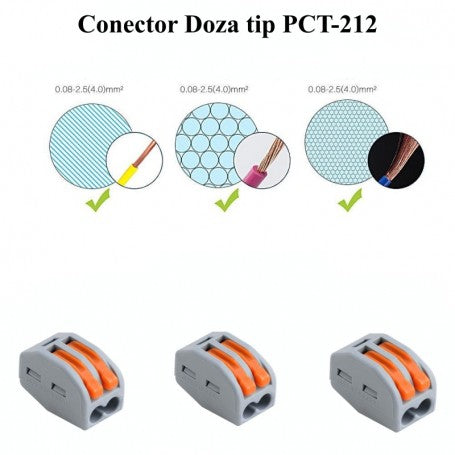 Conector doza 2 poli compatibil cu fire solide, litite si flexibile 0.08-4.0mm²