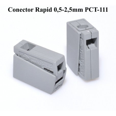 Conector fire cu apasare PCT-111, vedere laterala, doua unitati gri compact