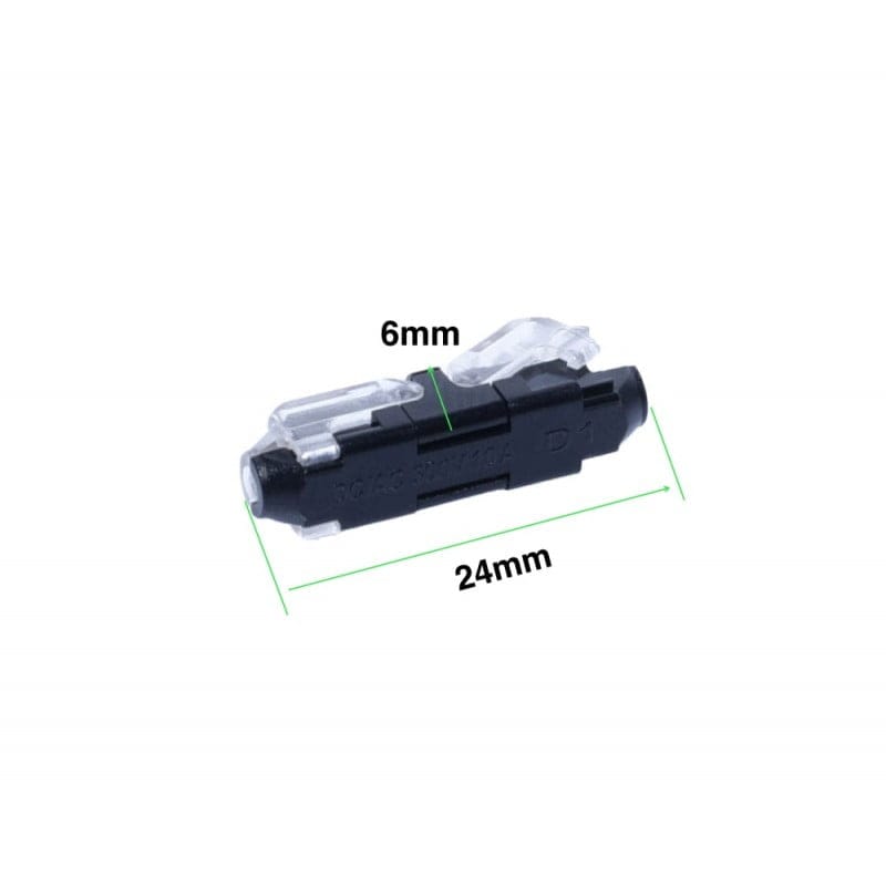 Conector cablu H1 cu dimensiuni marcate 24mm lungime si 6mm latime, scala verde vizibila