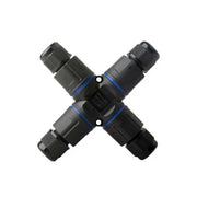 Conector electric impermeabil IP68 in cruce pentru 4 cabluri, 4 poli, 250V/16A, exterior si subteran