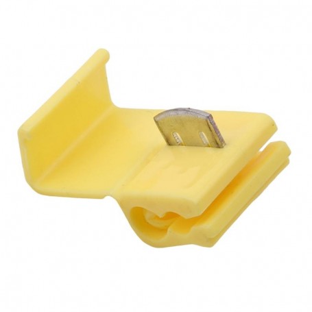Conector inadire cablu galben, detaliu lamela metalica cupru, compatibil cablu 2,5-4mm