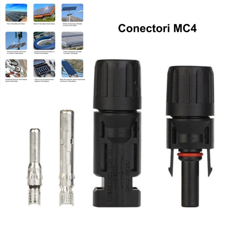 Set conector solar MC4 mama-tata cu pini sertizare, compatibil sisteme fotovoltaice diverse