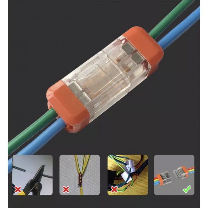 Conector rapid montat pe cabluri colorate, comparatie metode de imbinare corecte si incorecte