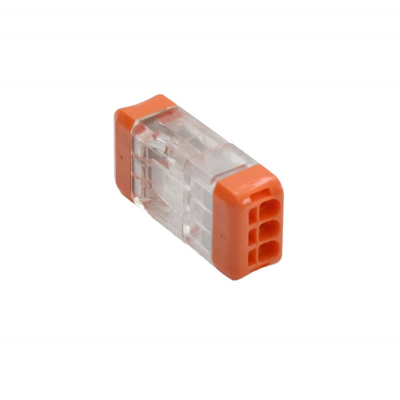 Conector rapid push-bloc 3 fire, 24A/250V, carcasa transparenta cu capete portocalii, compatibil cablu 0,08-2,5mm2