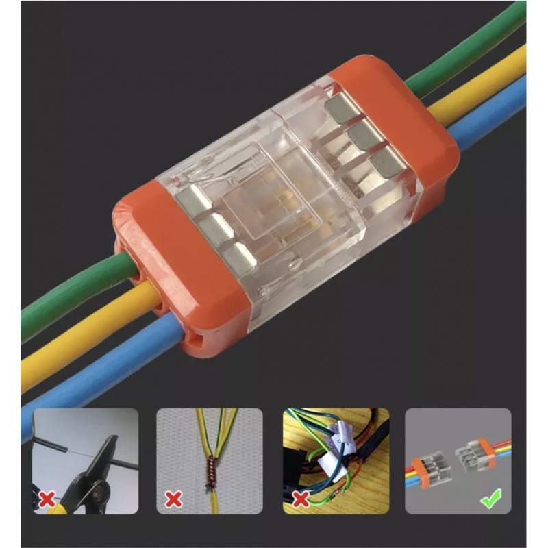 Conector push-bloc 3 fire in uz, conectand cabluri colorate, alternativa sigura la rasucire sau lipire