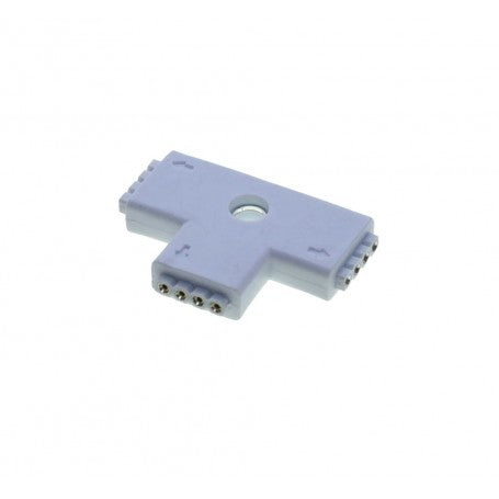 Conector teu RGB 4 pini pentru banda LED 10mm, ramificatie tip T fara lipituri, carcasa plastic rigid