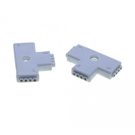 Conector teu banda LED RGB 10mm, doua bucati prezentate din unghiuri diferite