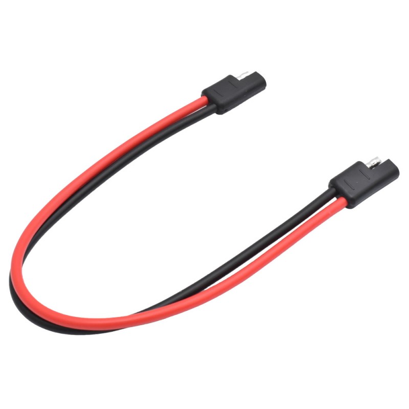Cablu conector SAE 12AWG 30cm rosu-negru pentru panou solar sau baterie auto, mufe cu 2 pini