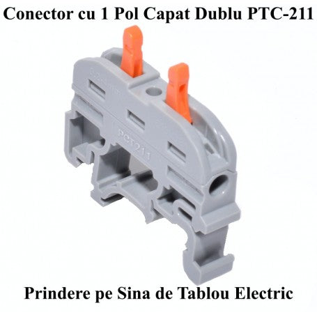 Conector dublu 1 pol pentru tablou electric, montaj pe sina DIN, 600V 32A