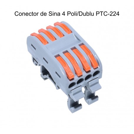 Conector de sina 4 poli dublu cu levier, vedere frontala, parghii portocalii deschise