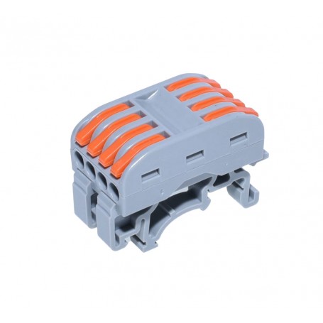 Conector de sina 4 poli cu parghii inchise, vedere laterala, clips DIN integrat