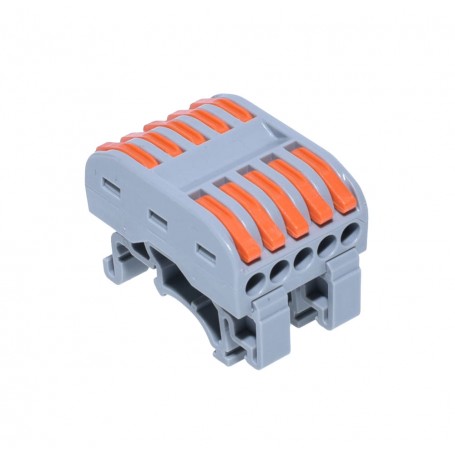Conector de sina 5 poli dublu PCT-225, 32A 600V, montaj sina DIN, cu parghii portocalii de prindere rapida