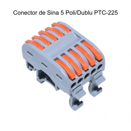 Conector sina 5 poli dublu, vedere frontala cu parghii portocalii in pozitie inchisa