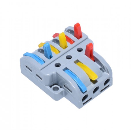 Conector rapid cu manete ridicate, vedere laterala cu pozitiile deschise pentru introducere cablu