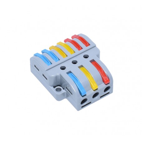 Conector rapid cu manete rosu galben albastru, vedere de sus cu toate pozitiile inchise