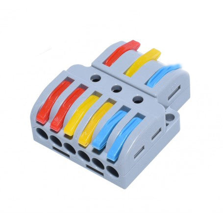 Conector rapid cu manete 3 intrari 6 iesiri, 250V, sectiune cablu 0,08-4mm², 9 fire simultan