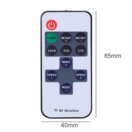 Telecomanda RF wireless pentru controller LED, dimensiuni 40x85mm, butoane reglaj luminozitate si viteza
