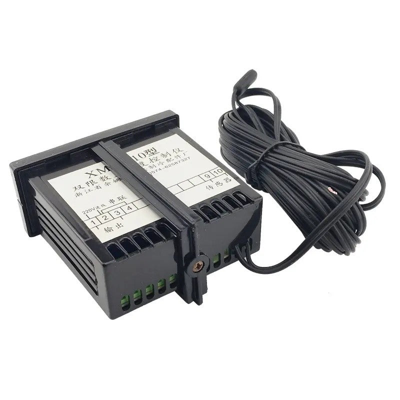 Controler digital de temperatura, vedere spate cu schema conexiuni si terminal senzor