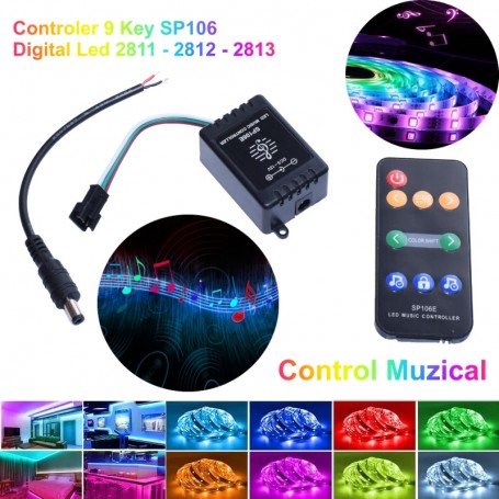 Kit controller LED music pixel compatibil WS2811 WS2812 WS2813, telecomanda RF, efecte RGB