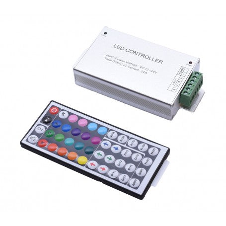 Controller RGB 12-24V cu telecomanda 44 taste, vedere de sus, butoane multicolore pentru efecte dinamice