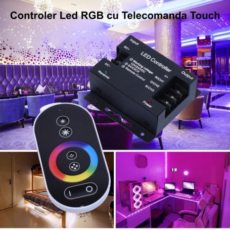 Controller RGB cu telecomanda touch, aplicatii ambientale camera si birou, 12V/24V