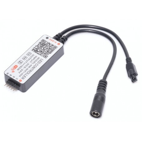 Controller LED RGBW WiFi compact, 192W, vedere laterala cu cabluri de conectare
