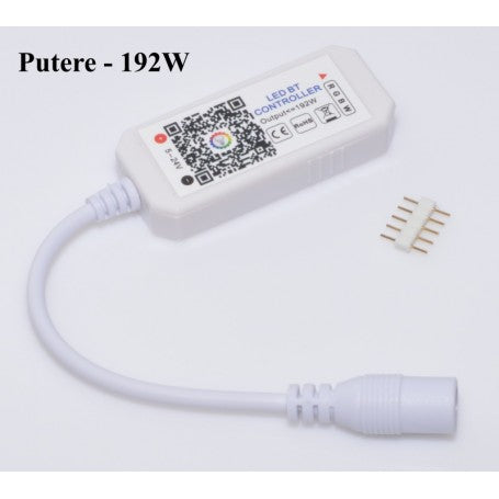 Controller LED RGBW Bluetooth 192W, vedere frontala cu cod QR si buton Reset