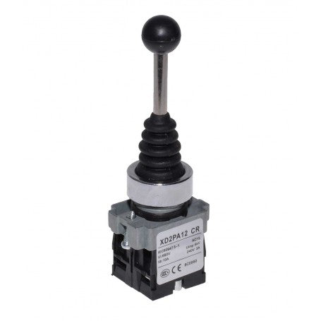 Joystick industrial 2 pozitii cu retinere, montaj 22mm, contact NO-NO, 3A, corp metalic cromat