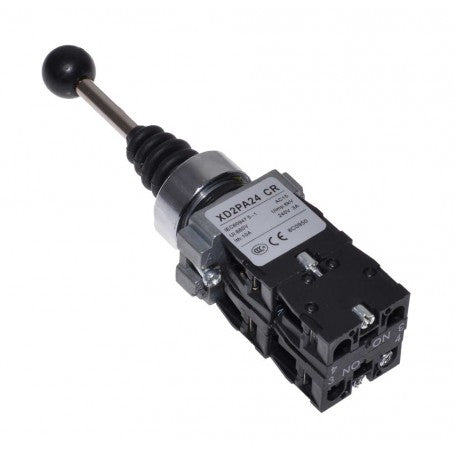 Joystick industrial 4 pozitii cu revenire, vedere laterala cu bloc contacte NO-NO