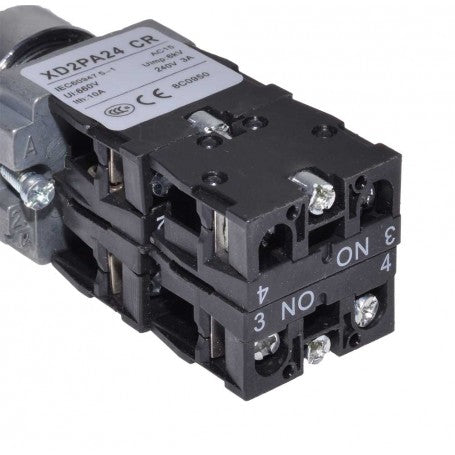 Joystick industrial, detaliu bloc contacte NO-NO si borne surub pentru cabluri 1,5mm²