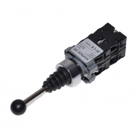 Joystick industrial 4 directii cu revenire, vedere din unghi cu maneta si bloc contacte