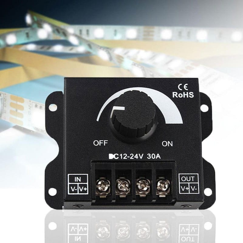 Dimmer LED cu buton rotativ 30A, compatibil cu banda LED monocromatica 12V-24V