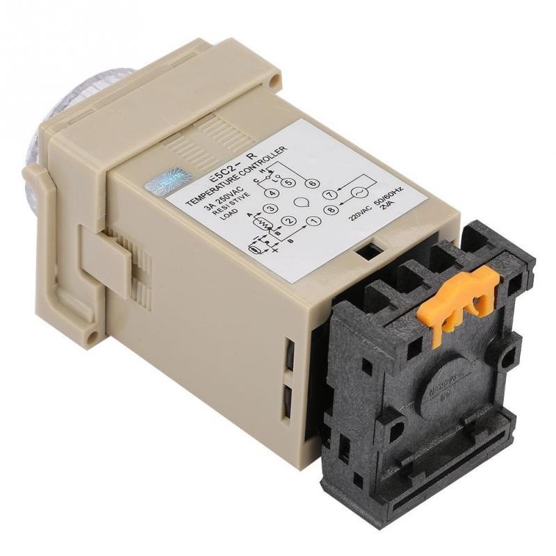 Controler temperatura cu soclu detasabil, eticheta cu schema electrica 3A 250VAC, vedere spate-lateral