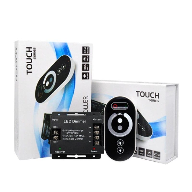 Controller LED dimmer cu telecomanda touch si cutie de ambalaj, 12V/24V, raza 20m