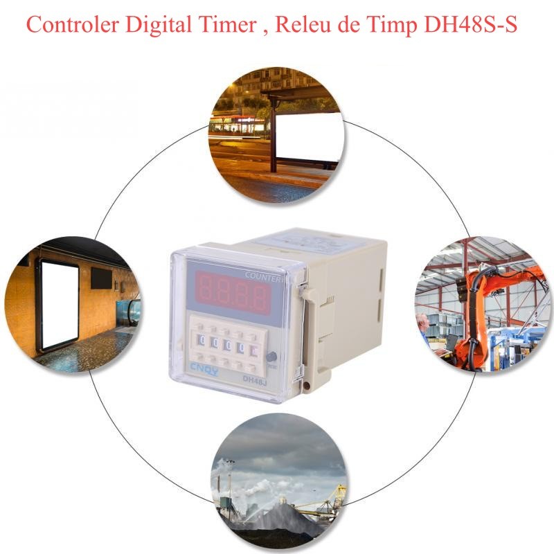 releu de timp digital 220V AC aplicatii industriale, iluminat si automatizare, afisaj LED programabil