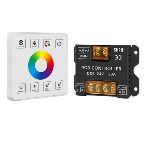 Controller RGB touch panel perete + receptor 30A, DC 5-24V, wireless RF, pentru benzi LED RGB