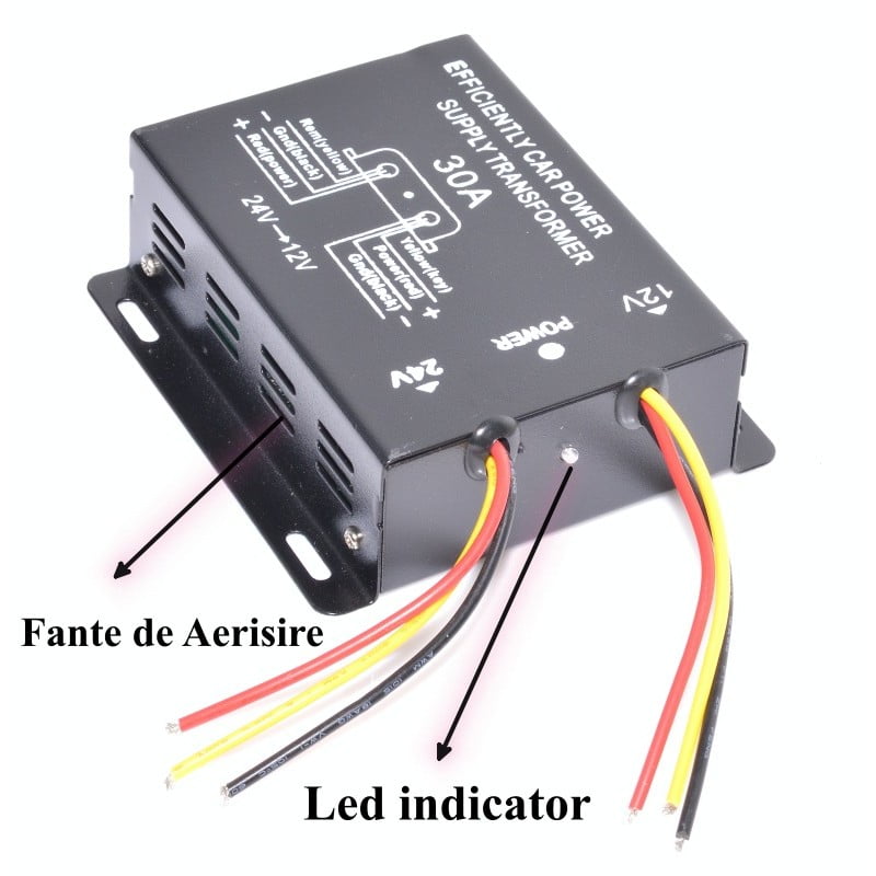Convertor tensiune 30A cu fante de aerisire laterale si LED indicator de status evidentiate