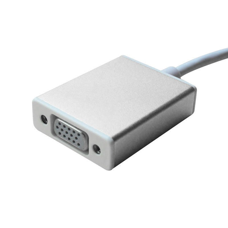Convertor USB-C la VGA, vedere detaliata port VGA femela si carcasa compacta din aluminiu