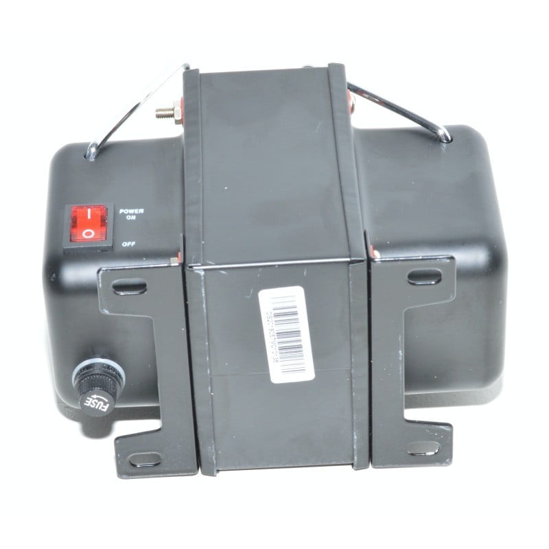 Transformator de tensiune 220V-110V, vedere din spate cu port siguranta si cleme de montaj