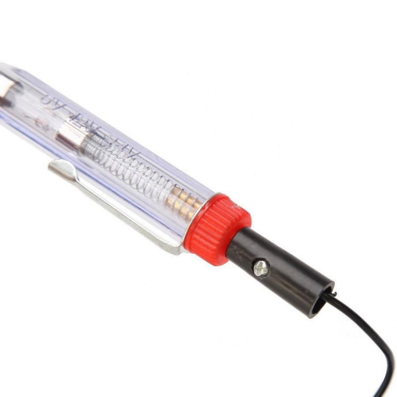 Tester tensiune auto, detaliu capac rosu si conector cablu de masa