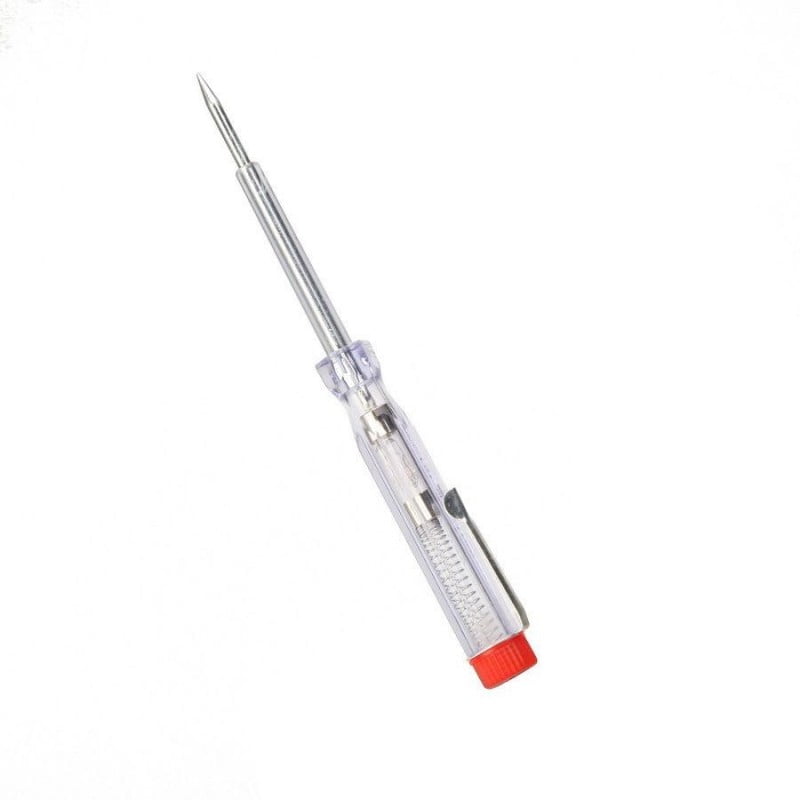 Creion tester tensiune auto transparent cu corp compact si cap rosu