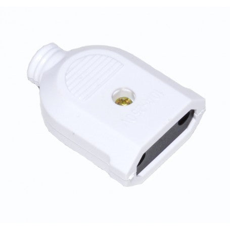 Cupla EU plata 10A 250V alba, carcasa ABS compacta cu surub de fixare cablu, compatibila prize europene