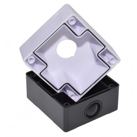 Cutie buton push 22mm IP54 deschisa, capac detasat cu gaurire frontala si corp negru interior