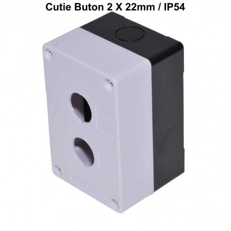 Cutie buton push IP54 cu 2 orificii de 22mm, vedere frontala